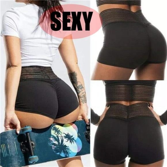 Great Womens High Waisted Workout Scrunch Bottom Shorts Pants Ruched Yoga Shorts - Picture 4 of 4